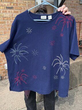 Classic Elements Women's Navy Fireworks Shirt, Size 20-22W